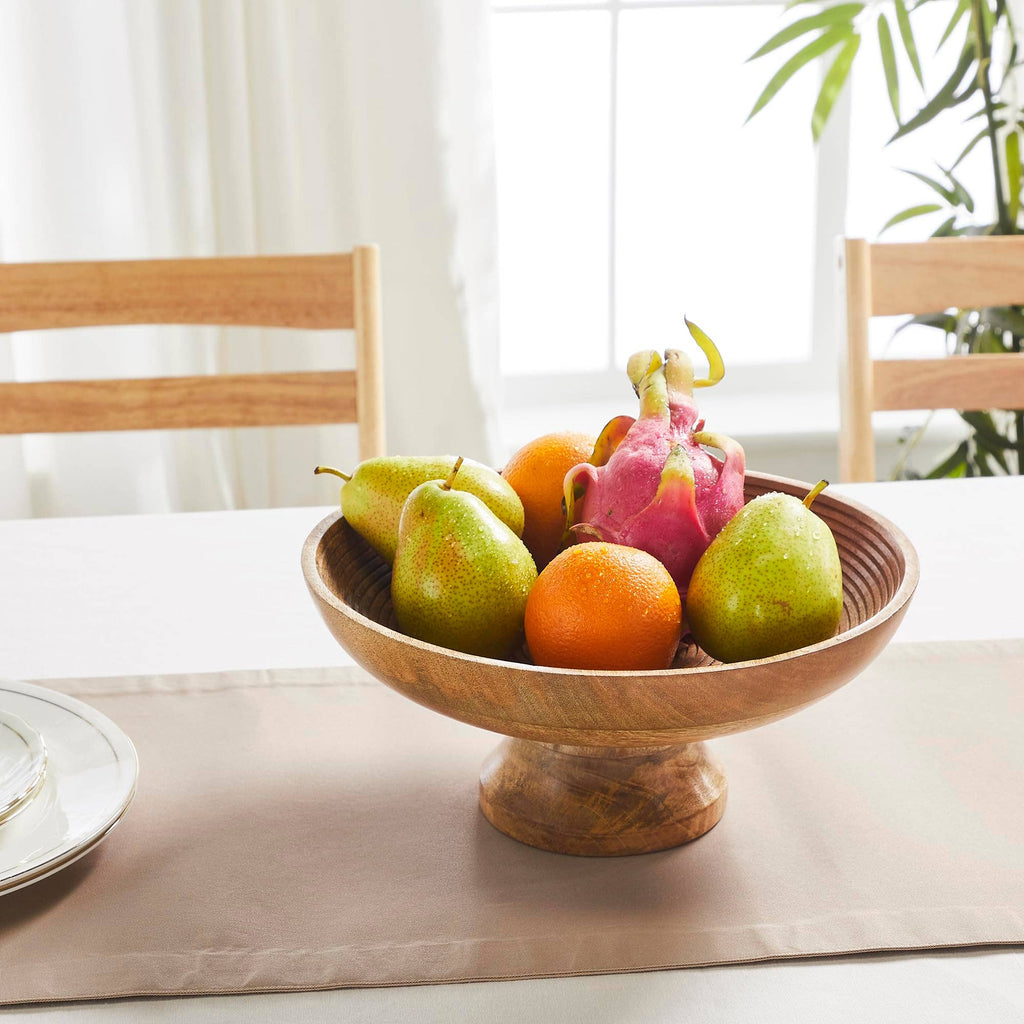 Ribbed Natural Wooden Bowl 12x12x5.5