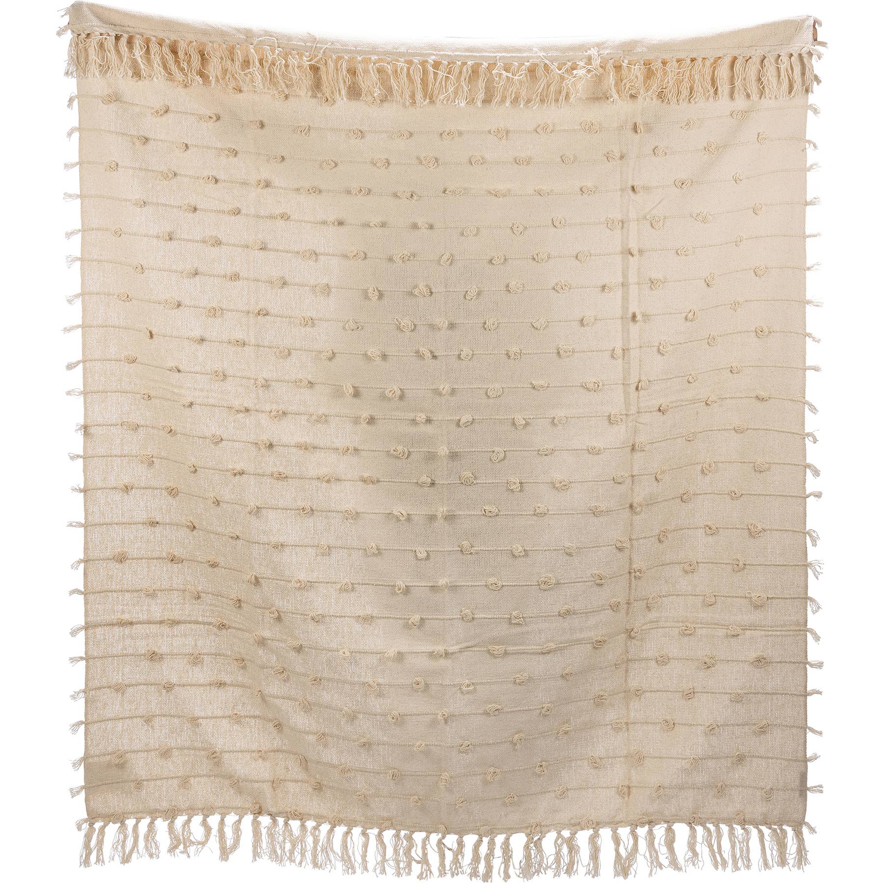 Cream Poms Throw Blanket
