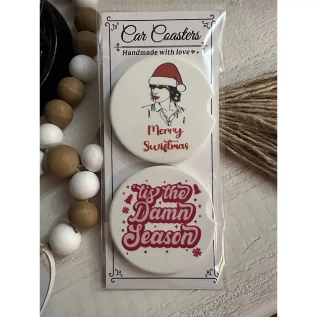 Merry Swiftmas Tis the Damn Season Ceramic Car Coaster