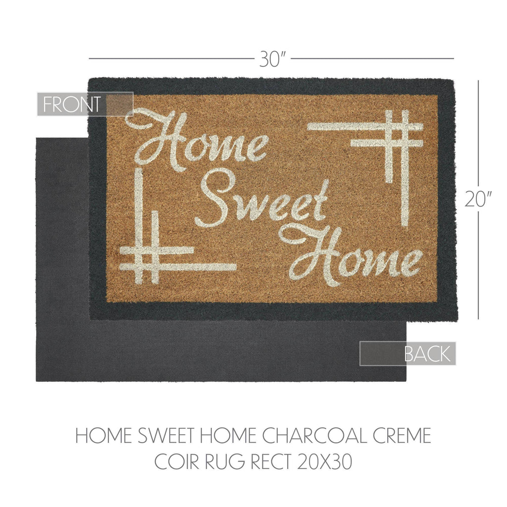 Home Sweet Home Charcoal Creme Coir Rug 20x30