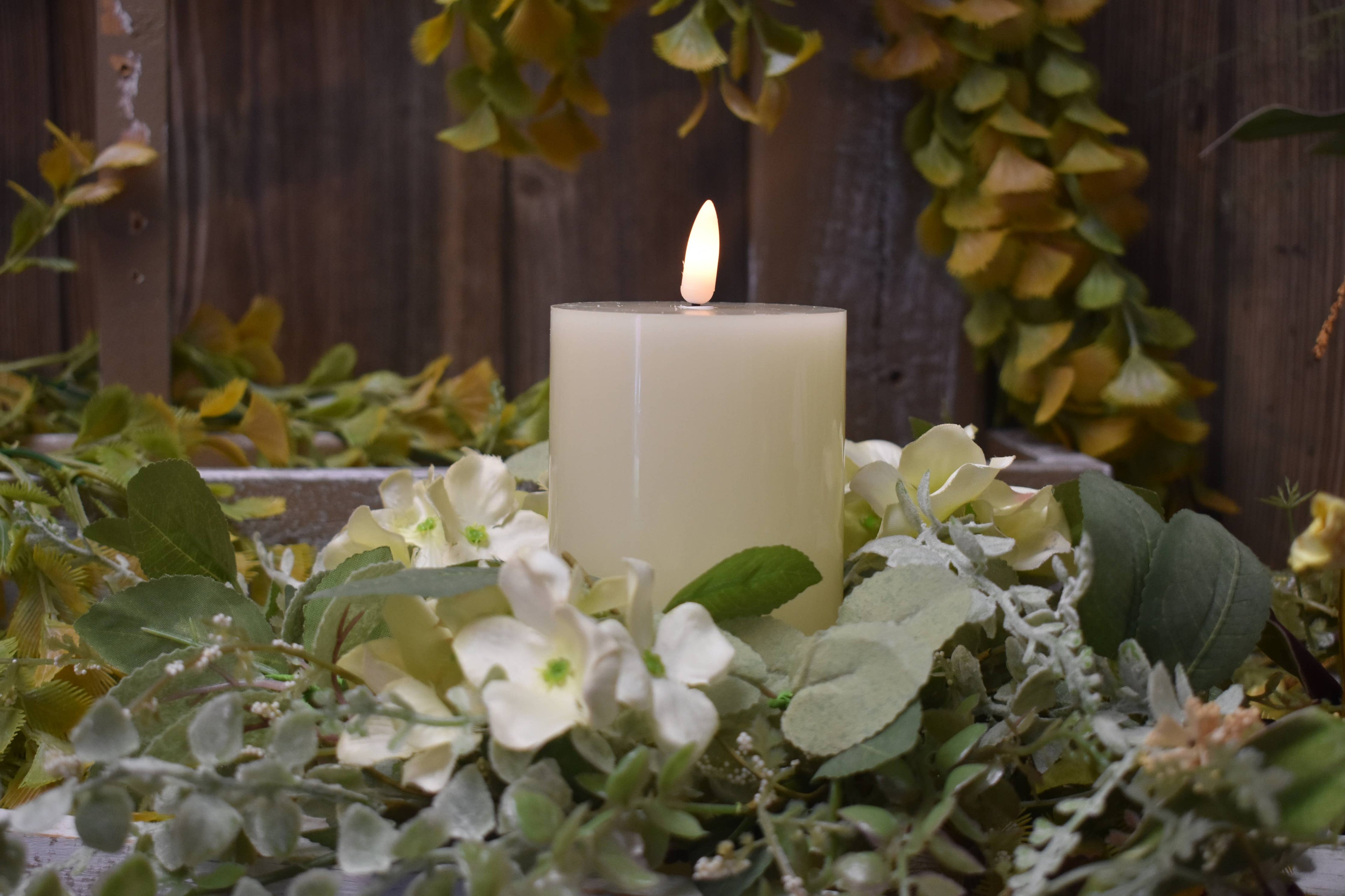 Cream Timered Realistic Flame LED Candle 3x6in