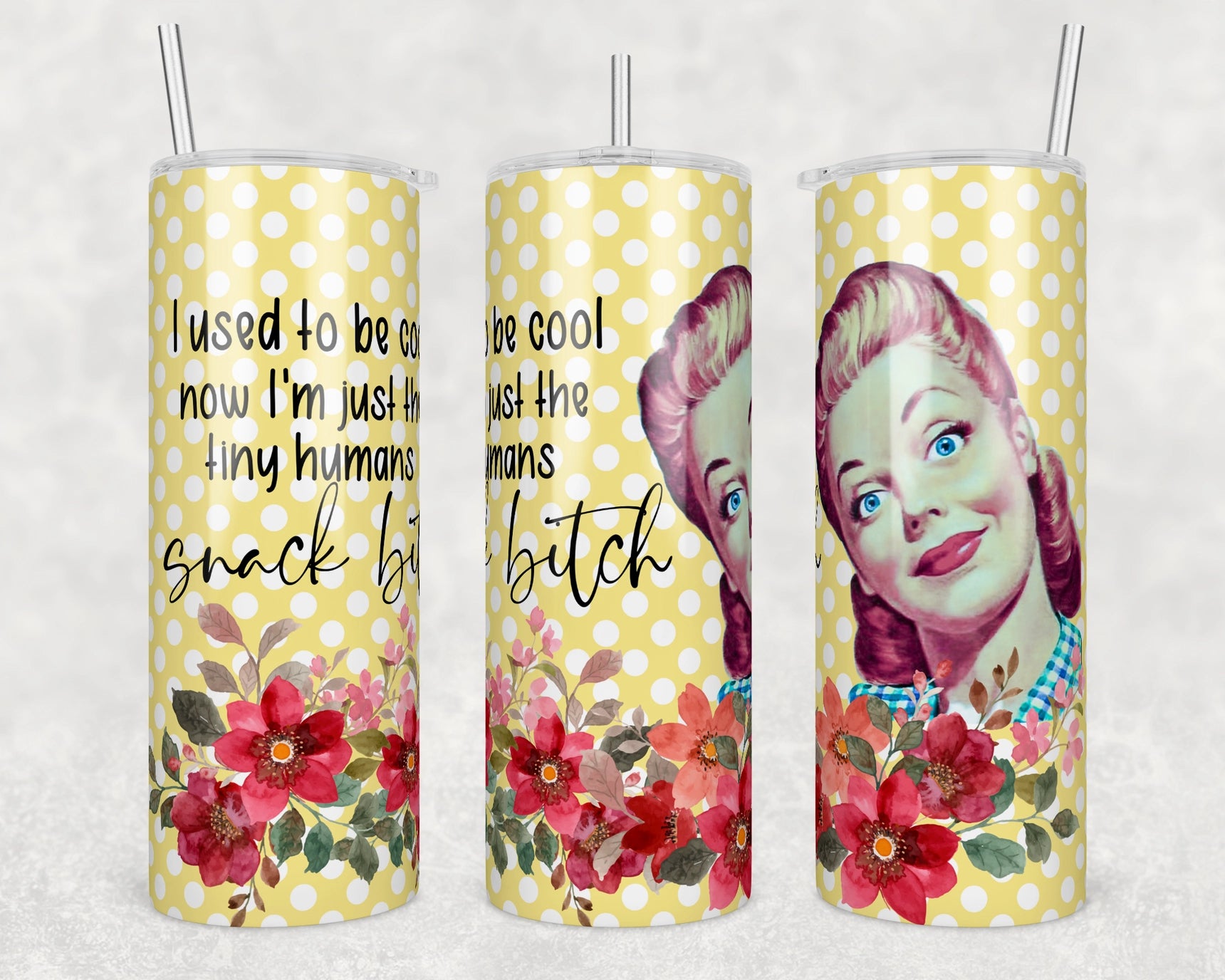 Retro Housewife Snack Bitch 20oz Skinny Tumbler