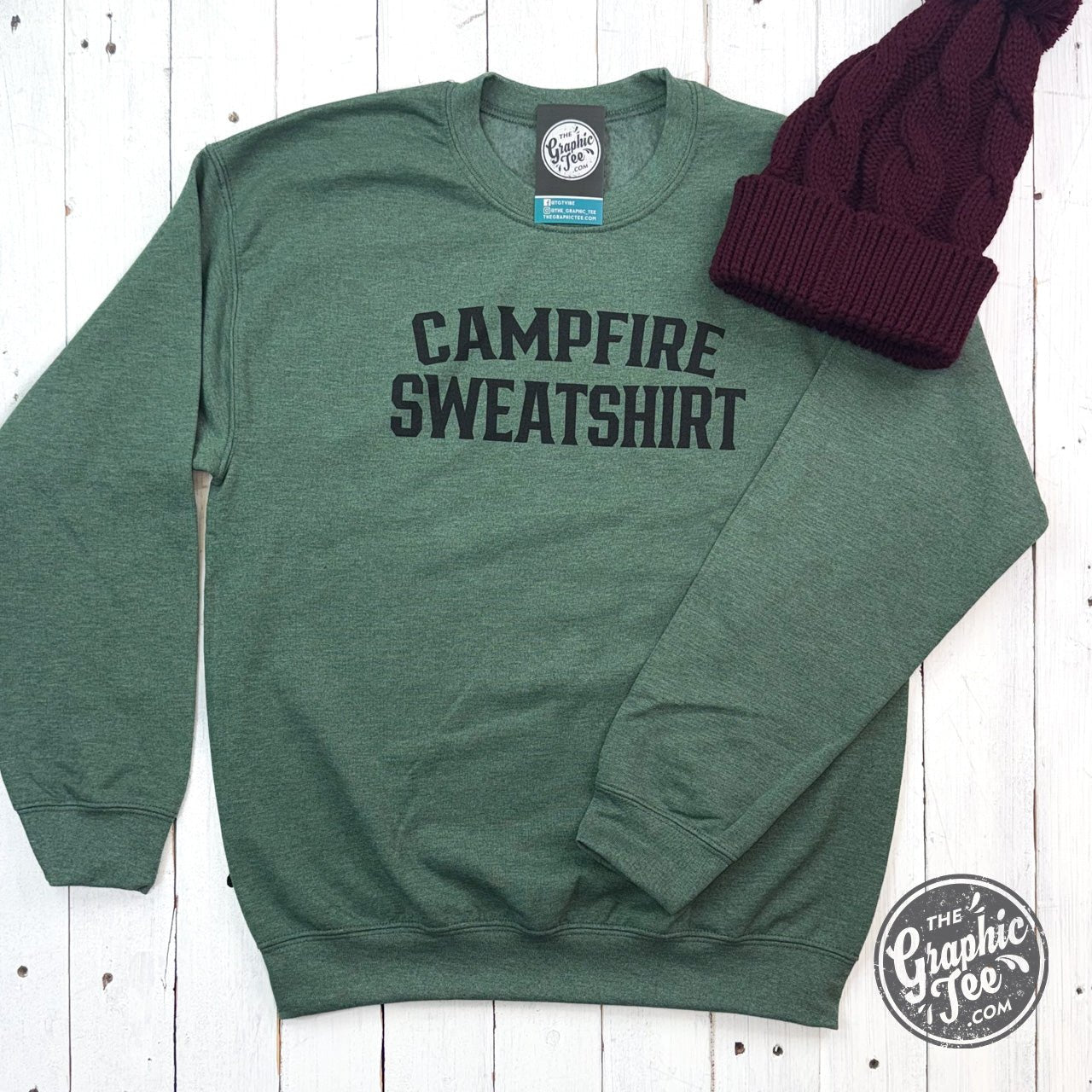 Campfire Sweatshirt Heather Sport Dark Green Crewneck Sweatshirt