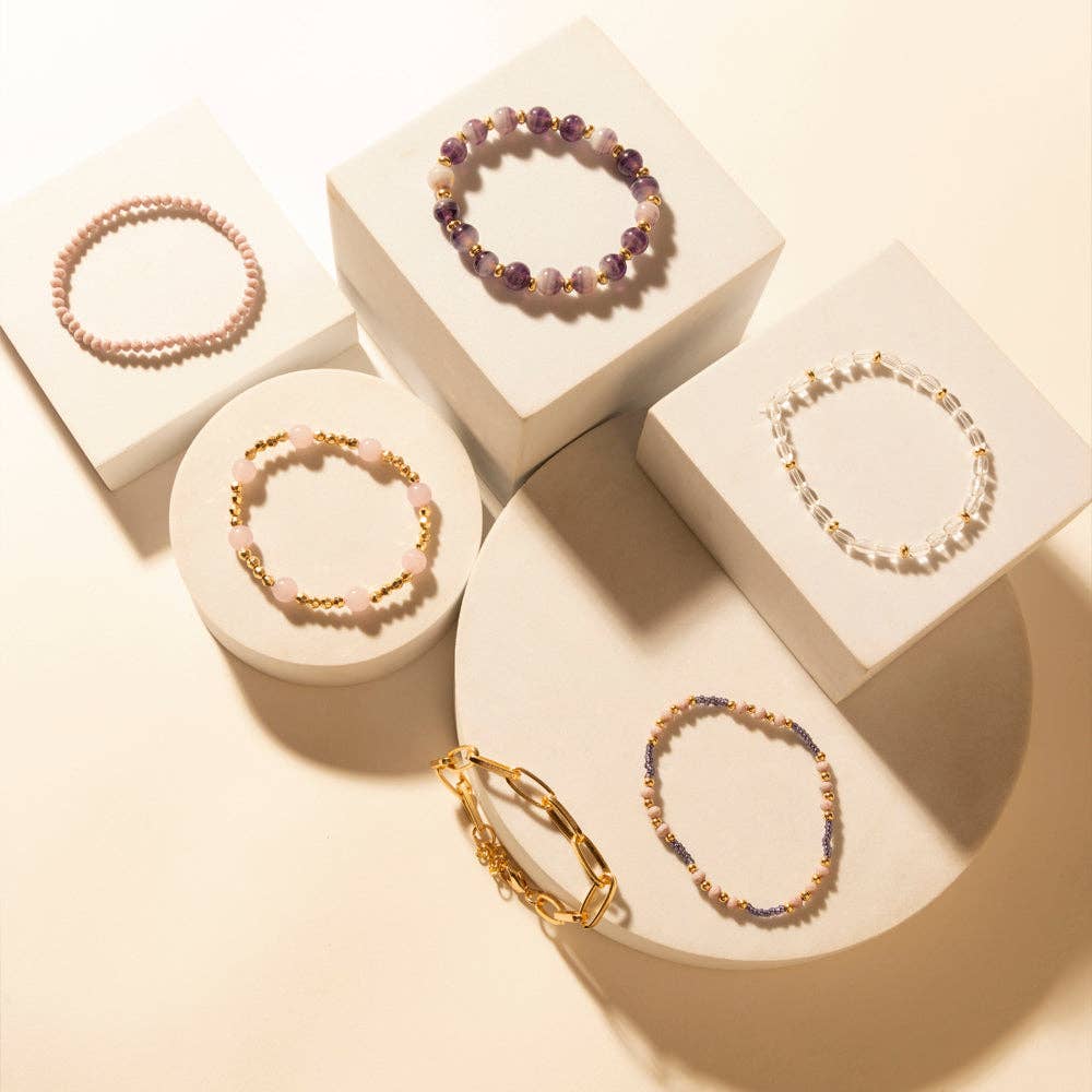 Amethyst Trail Stack Bracelet in Desert Orchid Myra Bag