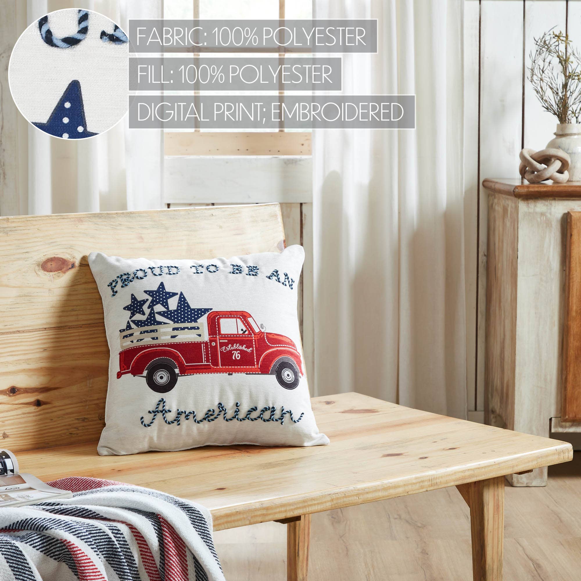 Patriotic Red Truck Throw Pillow 18x18