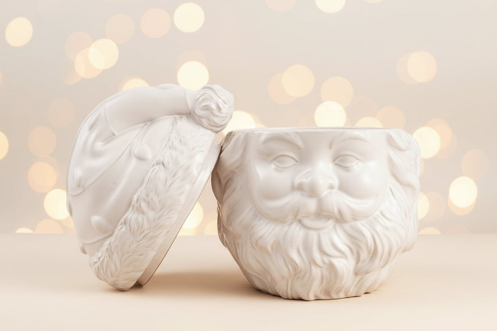 11" Cream Ceramic Santa Jar