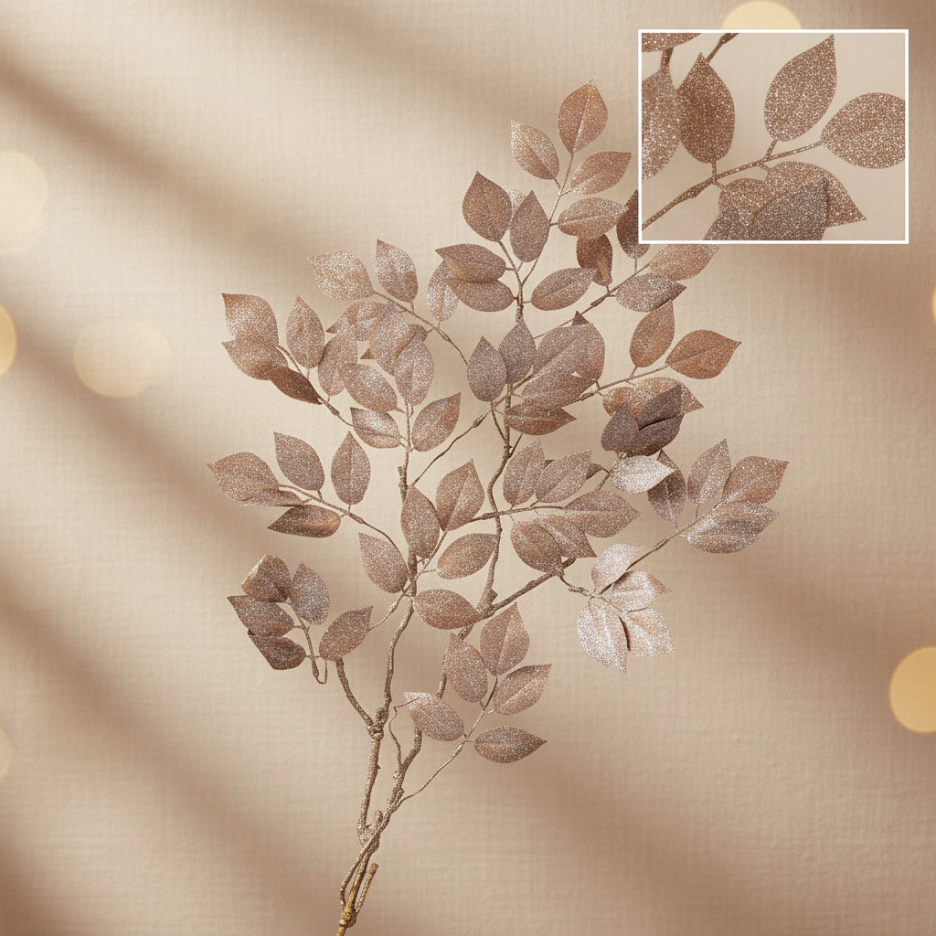36" Glittered Rose Leaf Spray