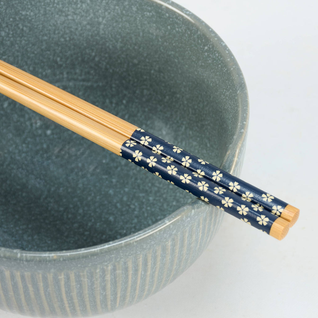Ribbed Blue Ramen Bowl Set