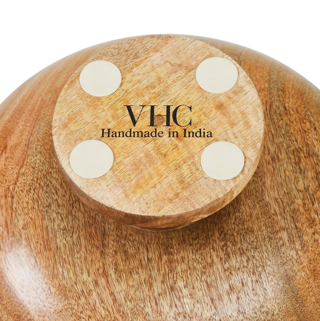 Ribbed Natural Wooden Bowl 12x12x5.5