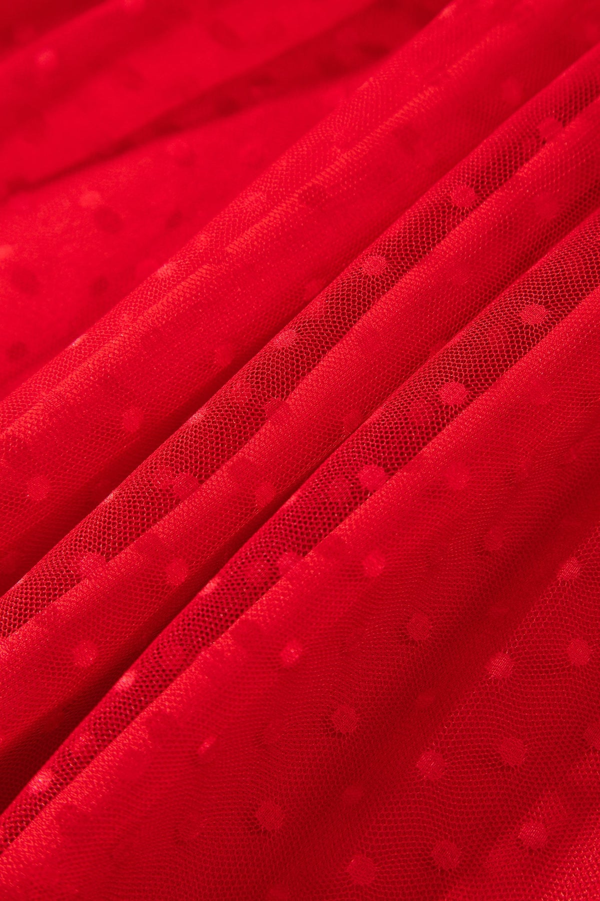 Fiery Red Tiered Tulle Smocked Bodice Puff Sleeve Dress