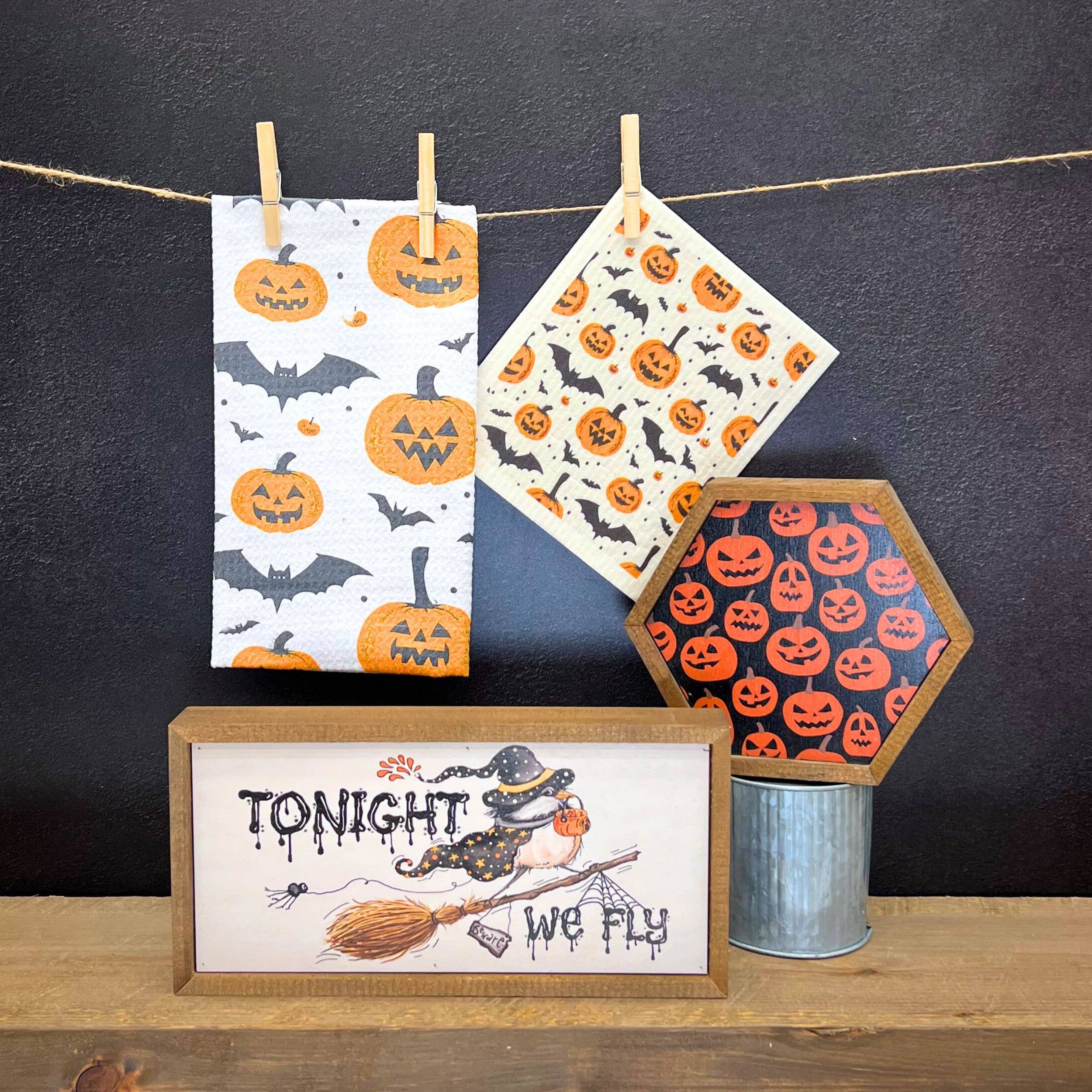 Pumpkins & Bats Halloween Swedish Dishcloth - Fall Kitchen