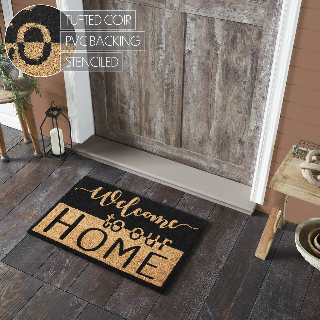 Welcome To Our Home Black Tan Coir Rug 20x30
