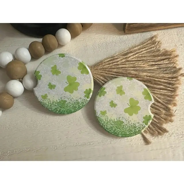 Clover Burst St Patrick's Ceramic Car Coaster Set