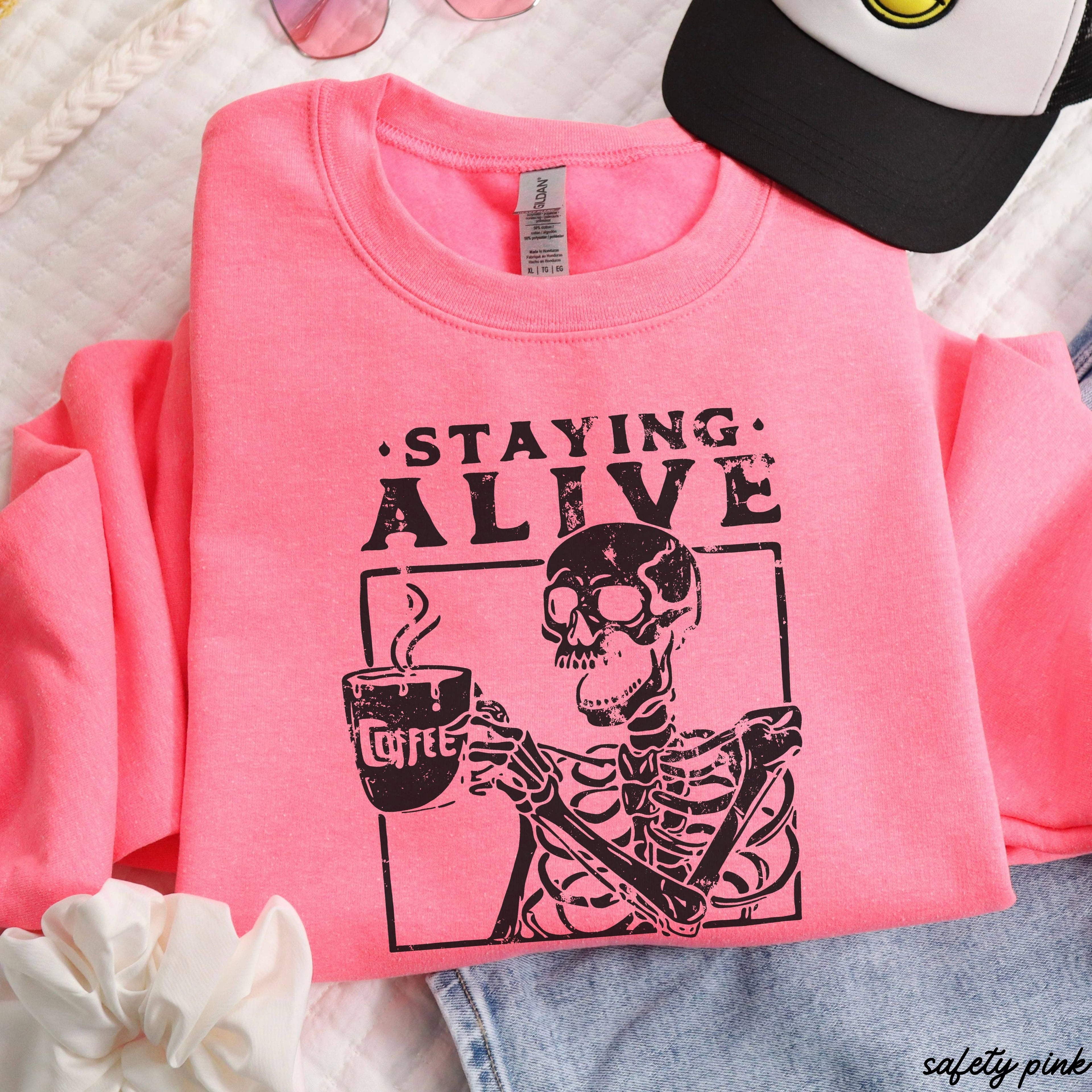 Staying Alive Skeleton Coffee Sweatshirt