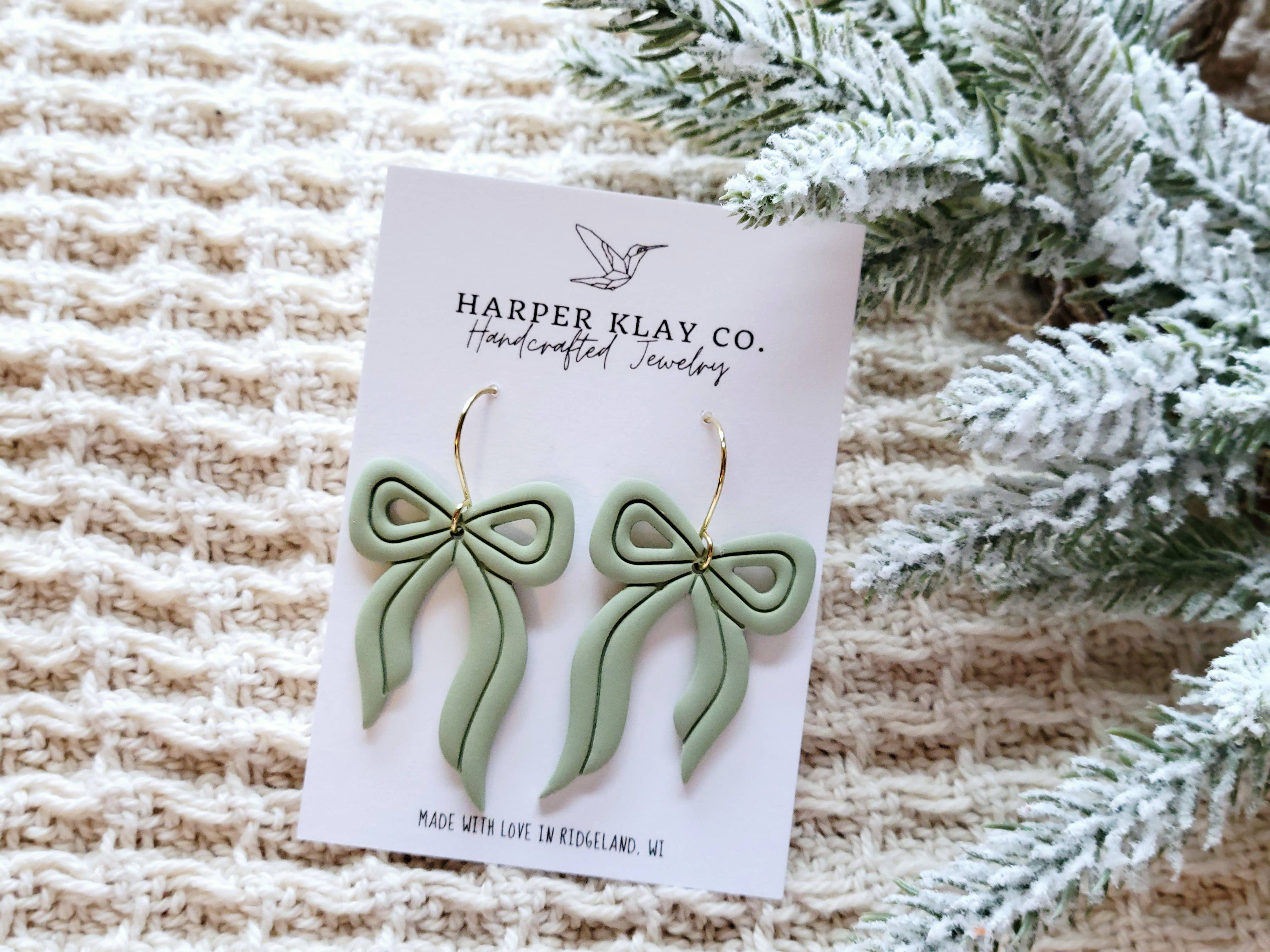 The Bow Dangles- Polymer Clay Christmas Earrings