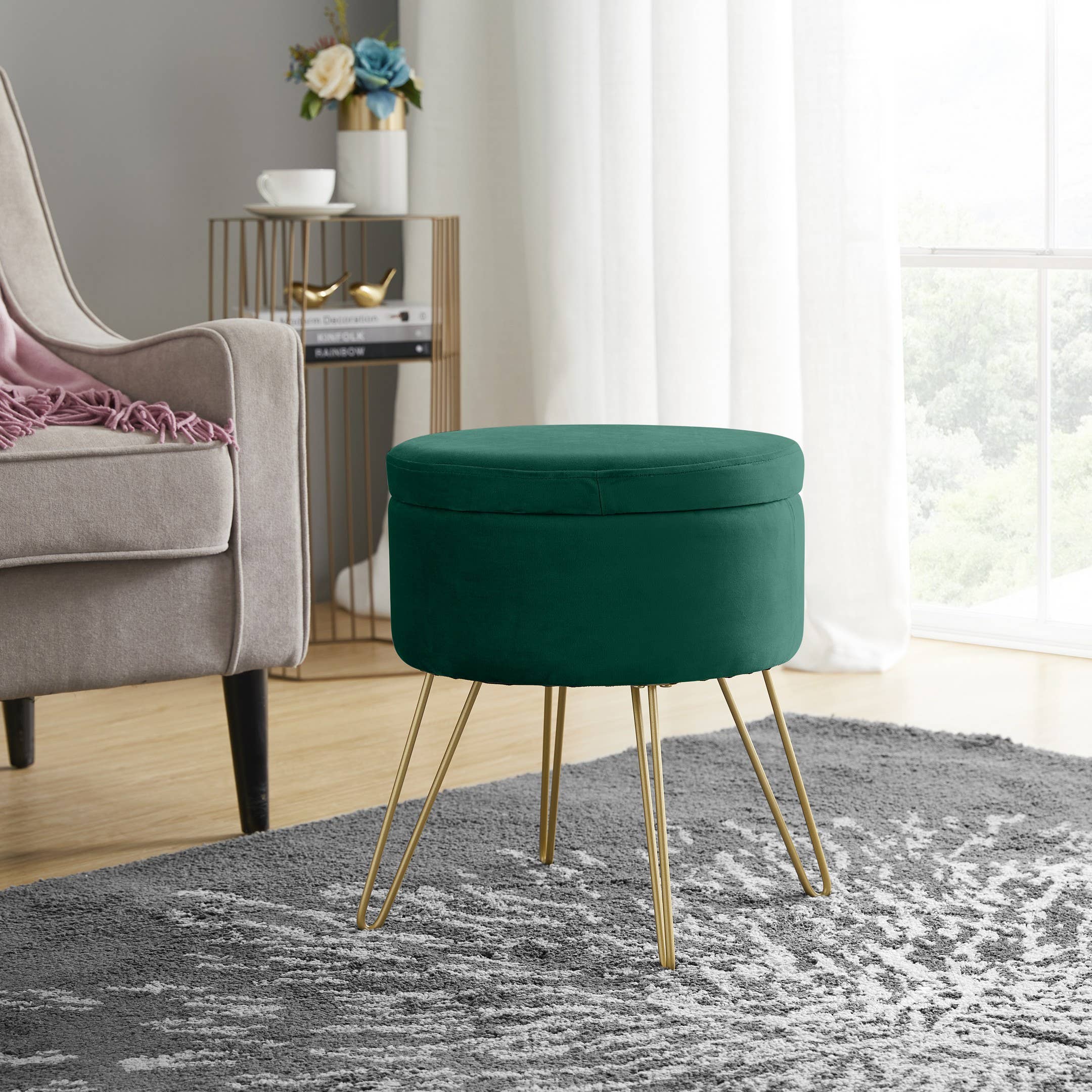 Round Velvet Storage Ottoman