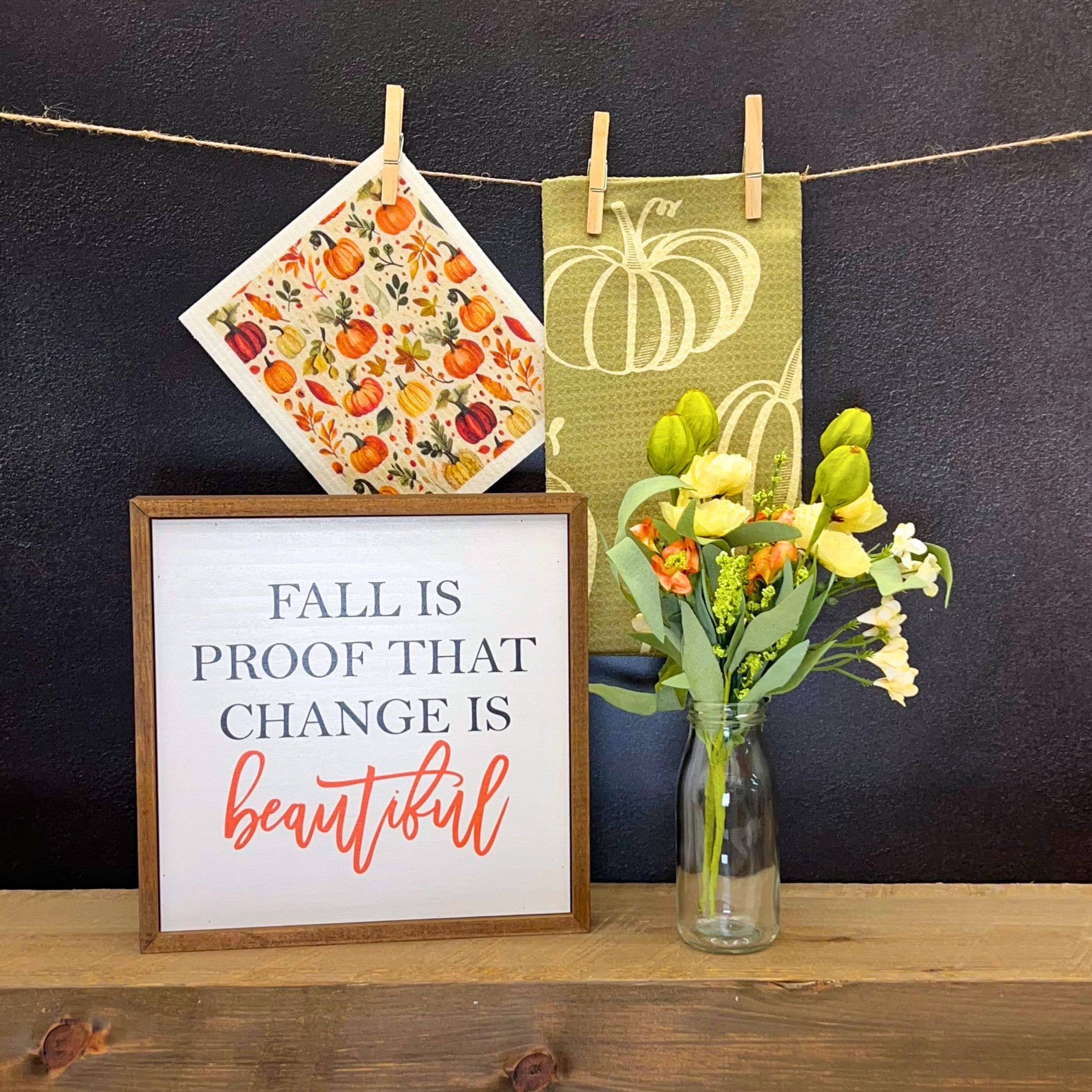 Pumpkins & Autumn Leaves Swedish Dishcloth - Fall Kitchen