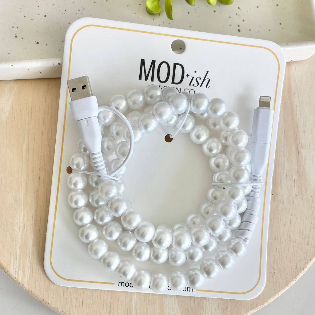 Beaded Phone Charger - Pearl