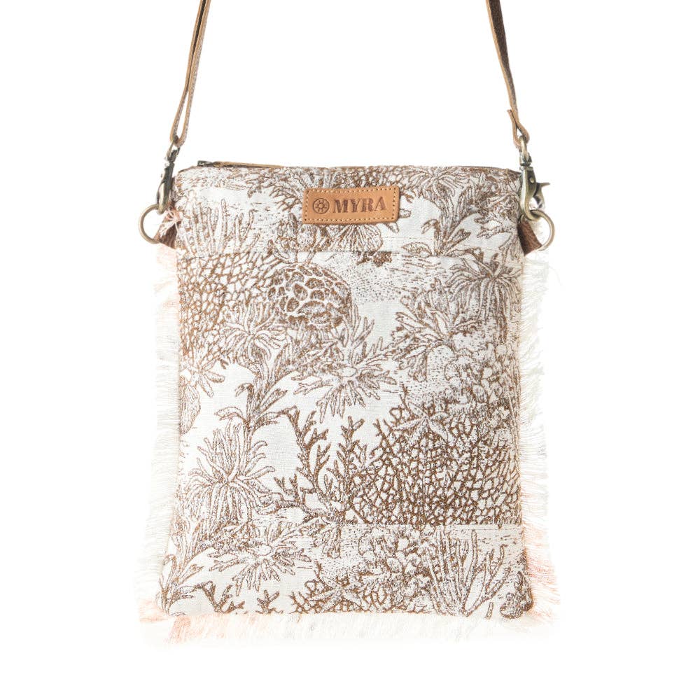 Loom Tapestry vintage Crossbody Myra Bag for Women in white with fringe detail