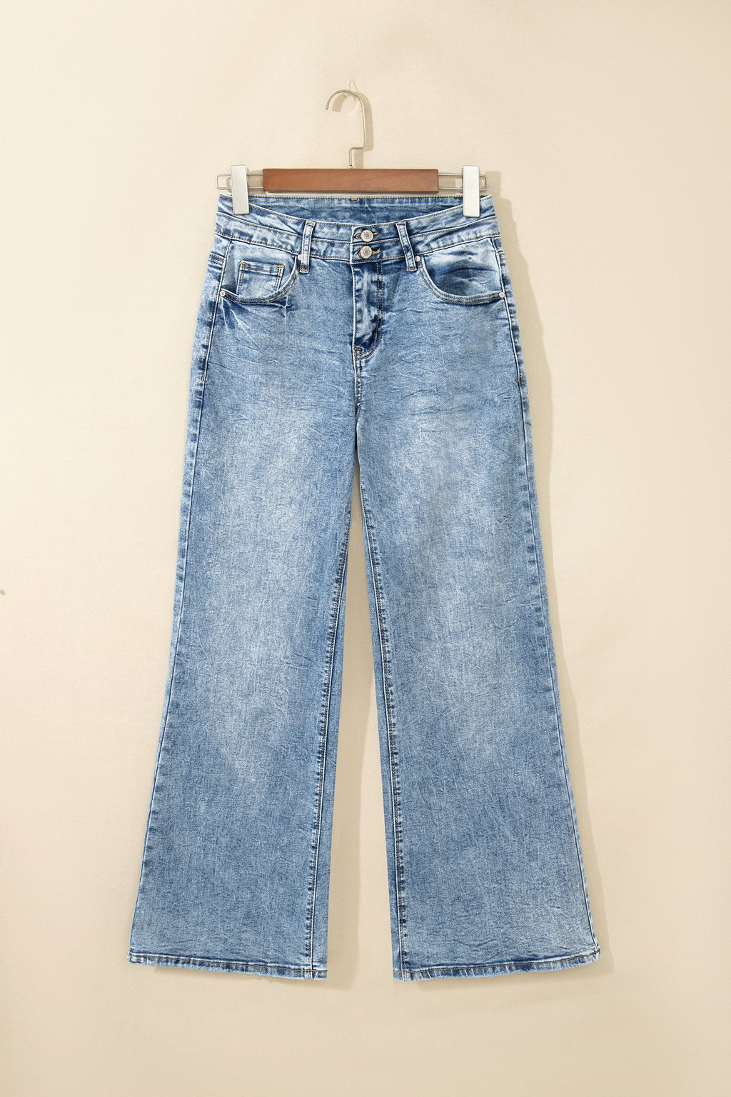 Sail Blue Acid Wash Pocket Detail Flare Jeans