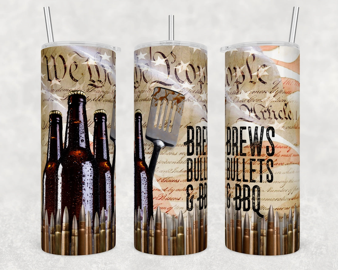 Brews Bullets & BBQ 20oz Skinny Tumbler