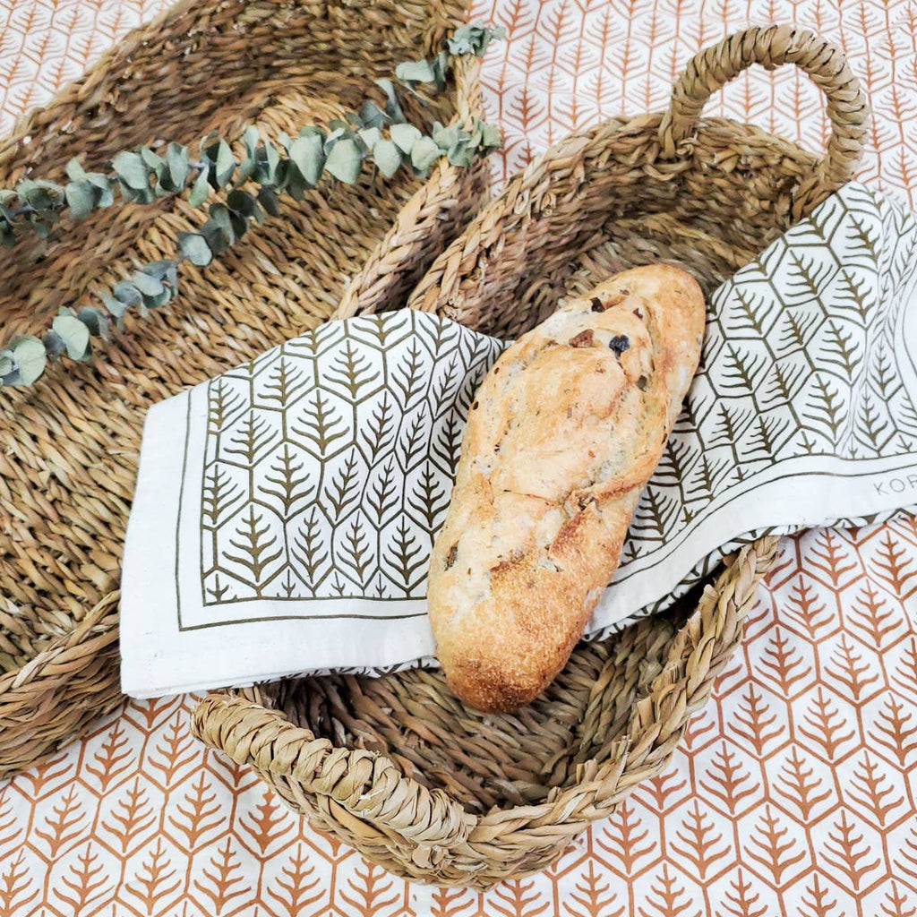 Handwoven Savar Bread Basket with Natural Handle