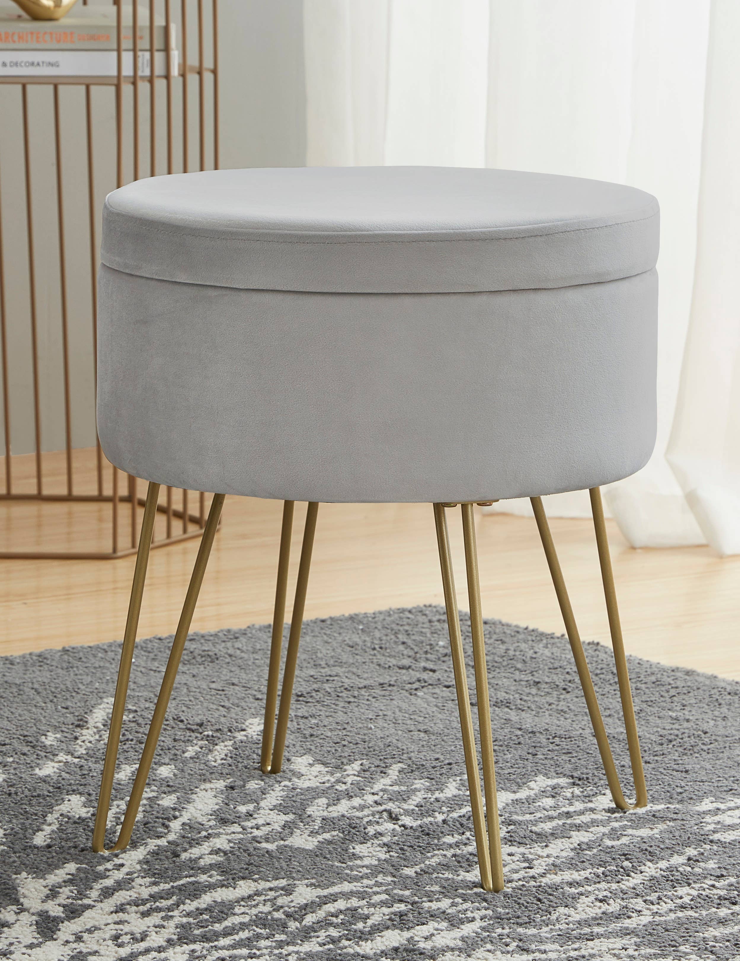 Round Velvet Storage Ottoman