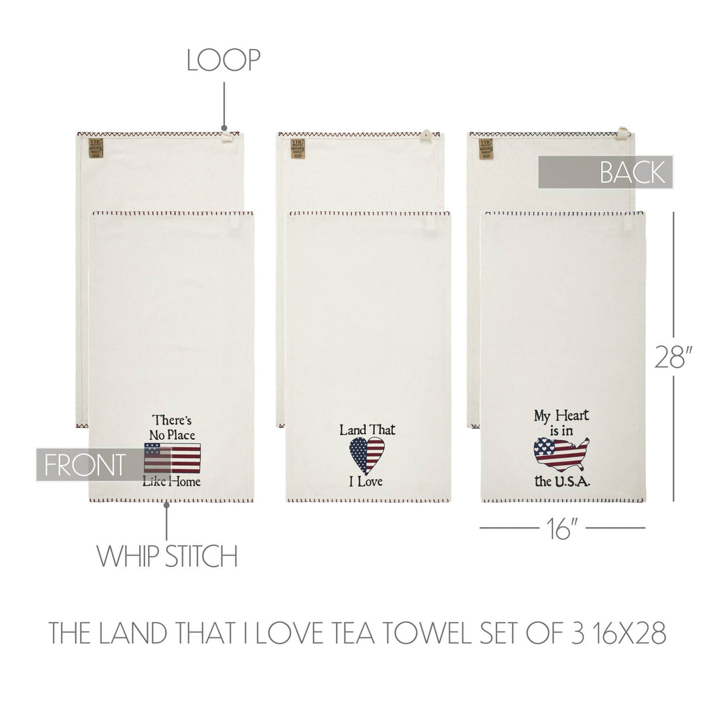 The Land That I Love Americana Tea Towel Set of 3 16x28