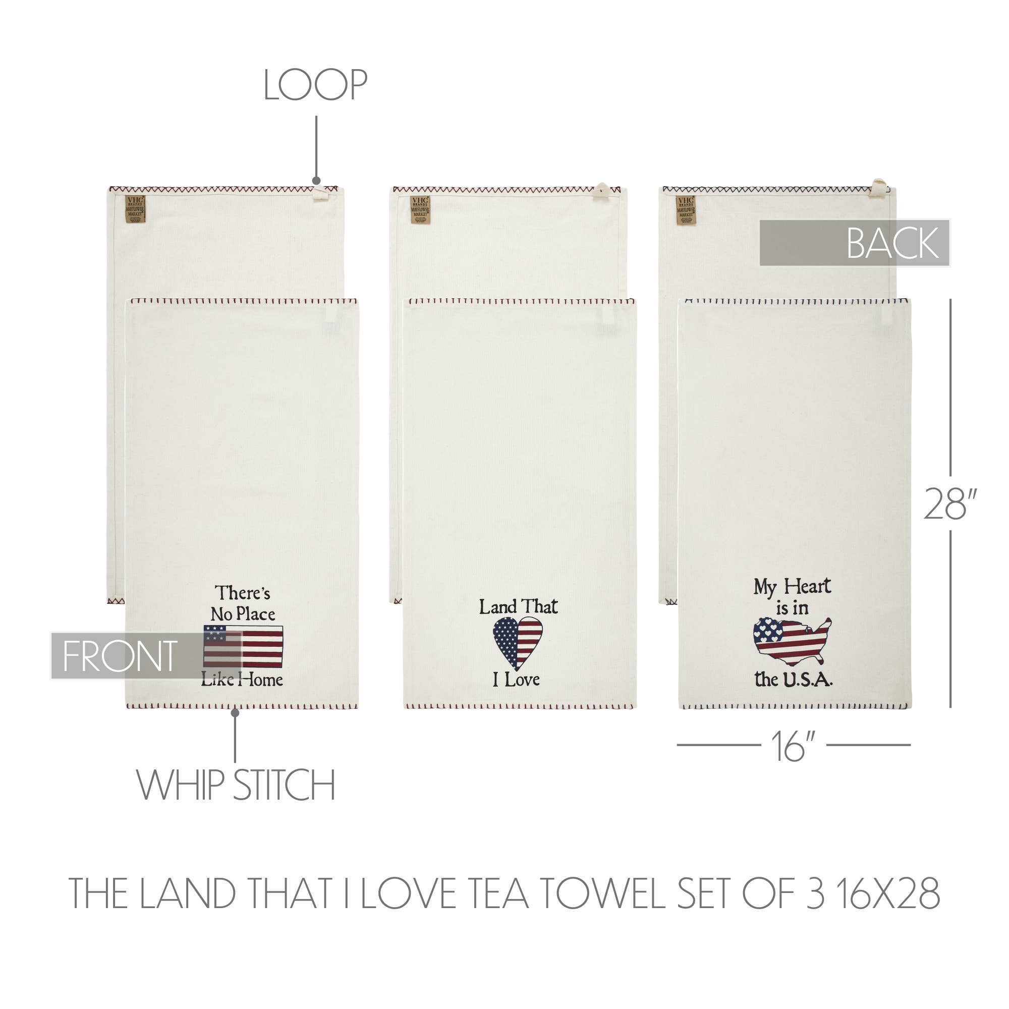 The Land That I Love Americana Tea Towel Set of 3 16x28
