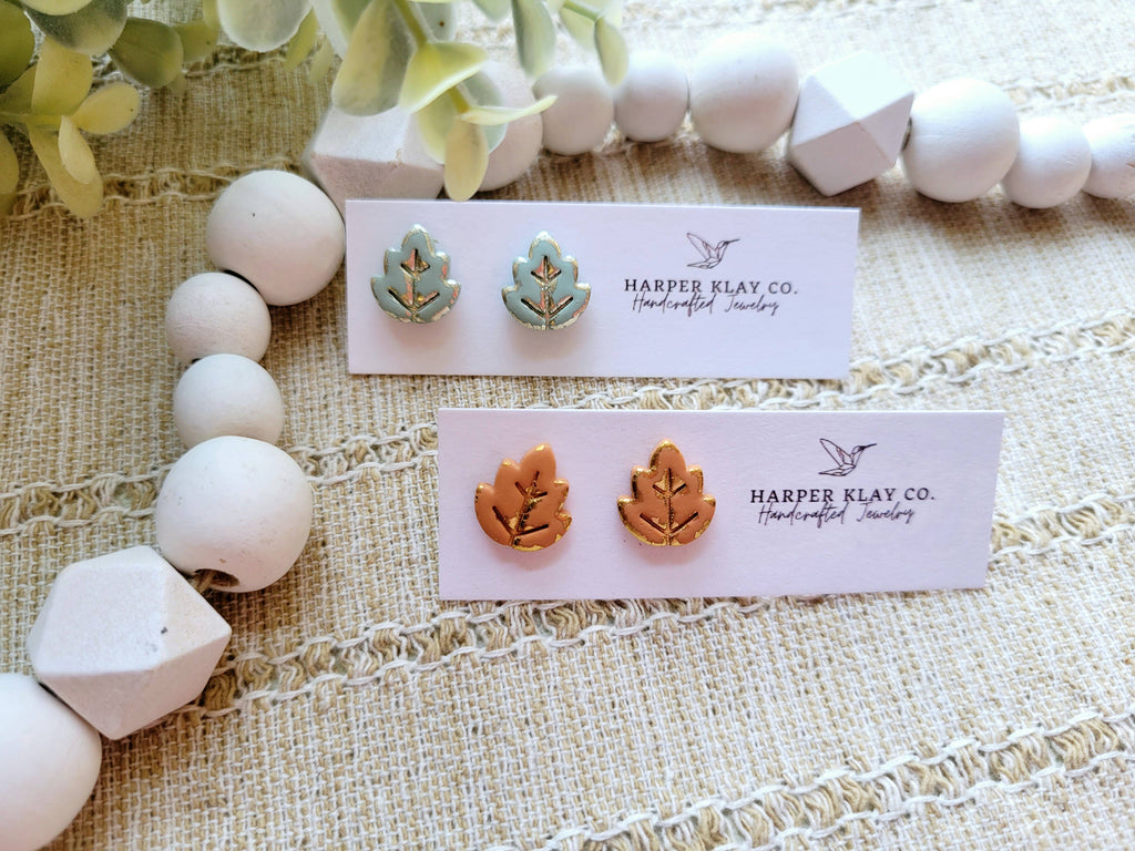 The Foil Leaf Stud Clay Earrings