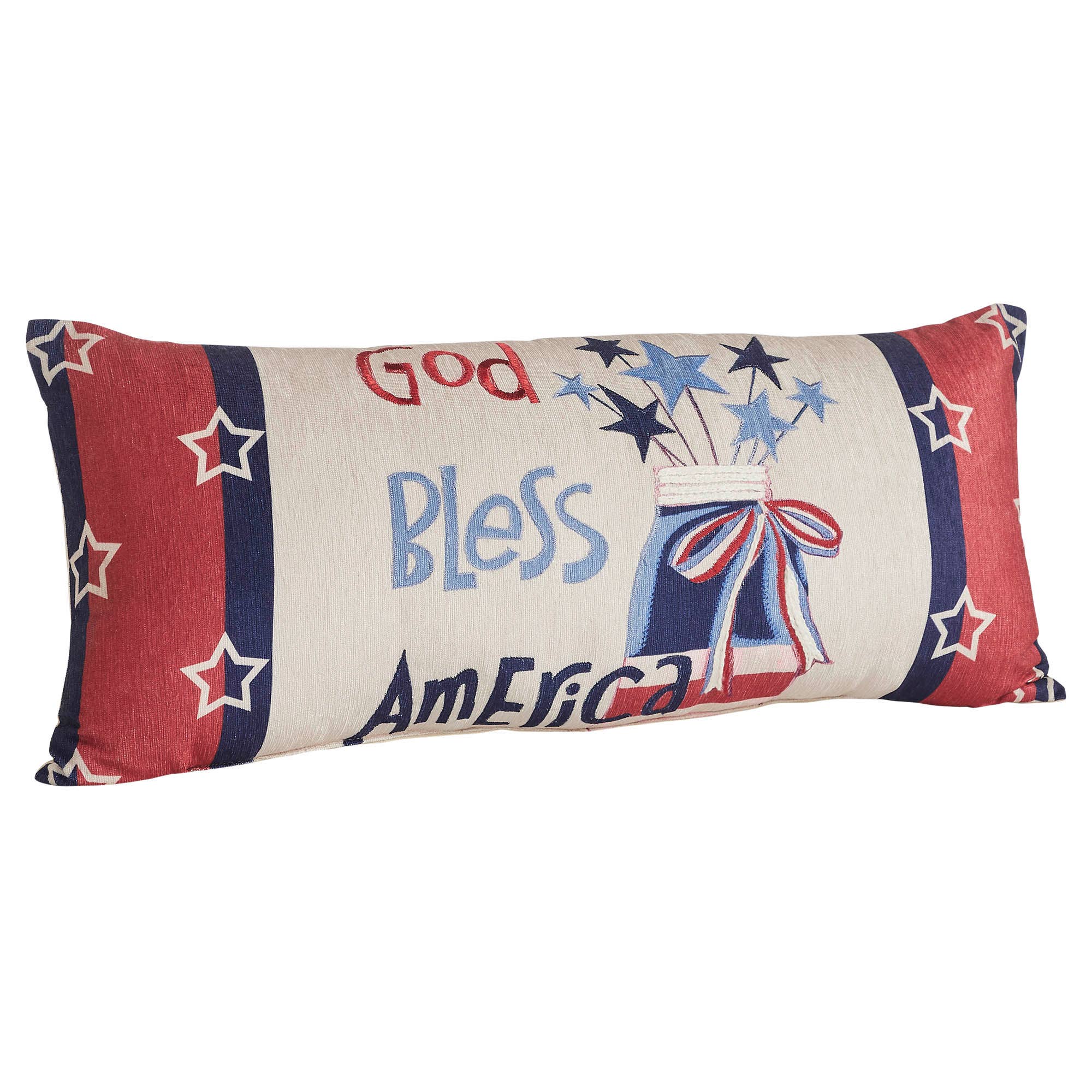 Americana Embroidered Mason Jar Stars Pillow 12x28
