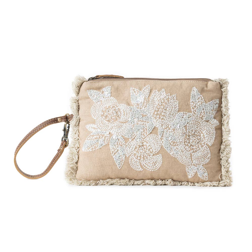 Meadow Lace Embroided Pouch in Ivory Bloom Myra Bag