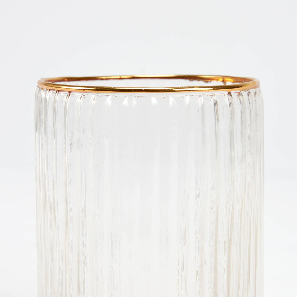 Small Gold Ribbed Drinking Glass