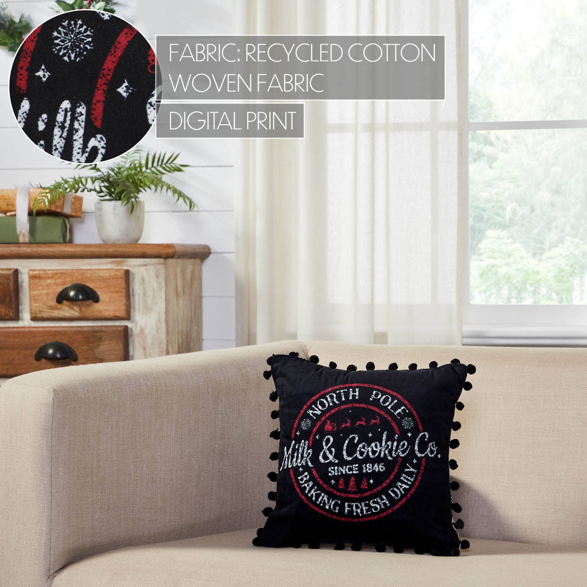 Annie Black Check Milk and Cookies Pillow 12x12