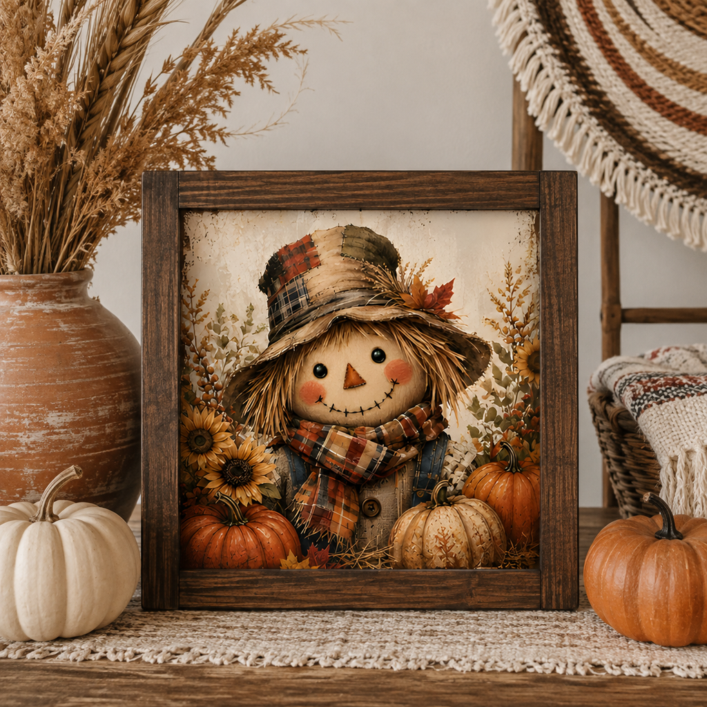 Cozy Farmhouse Scarecrow Harvest Wood Sign fall decor