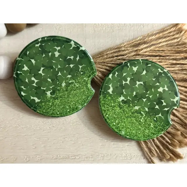Shamrocks Glitter St Patrick's Ceramic Car Coaster