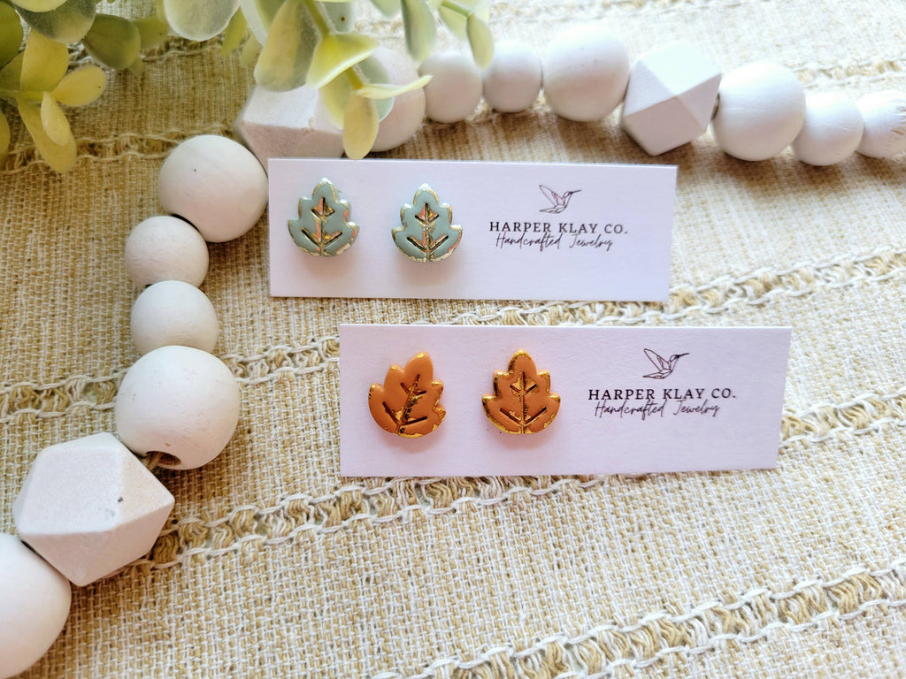 The Foil Leaf Stud Clay Earrings
