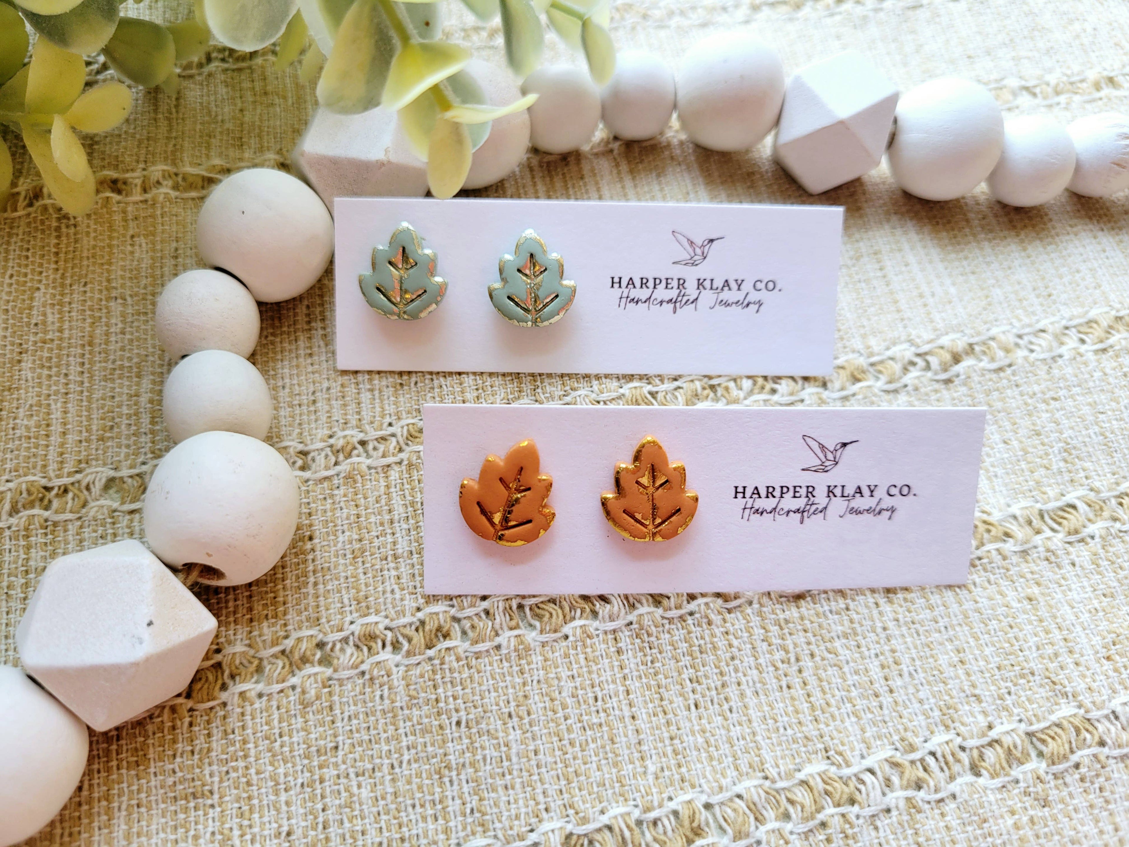 The Foil Leaf Stud Clay Earrings