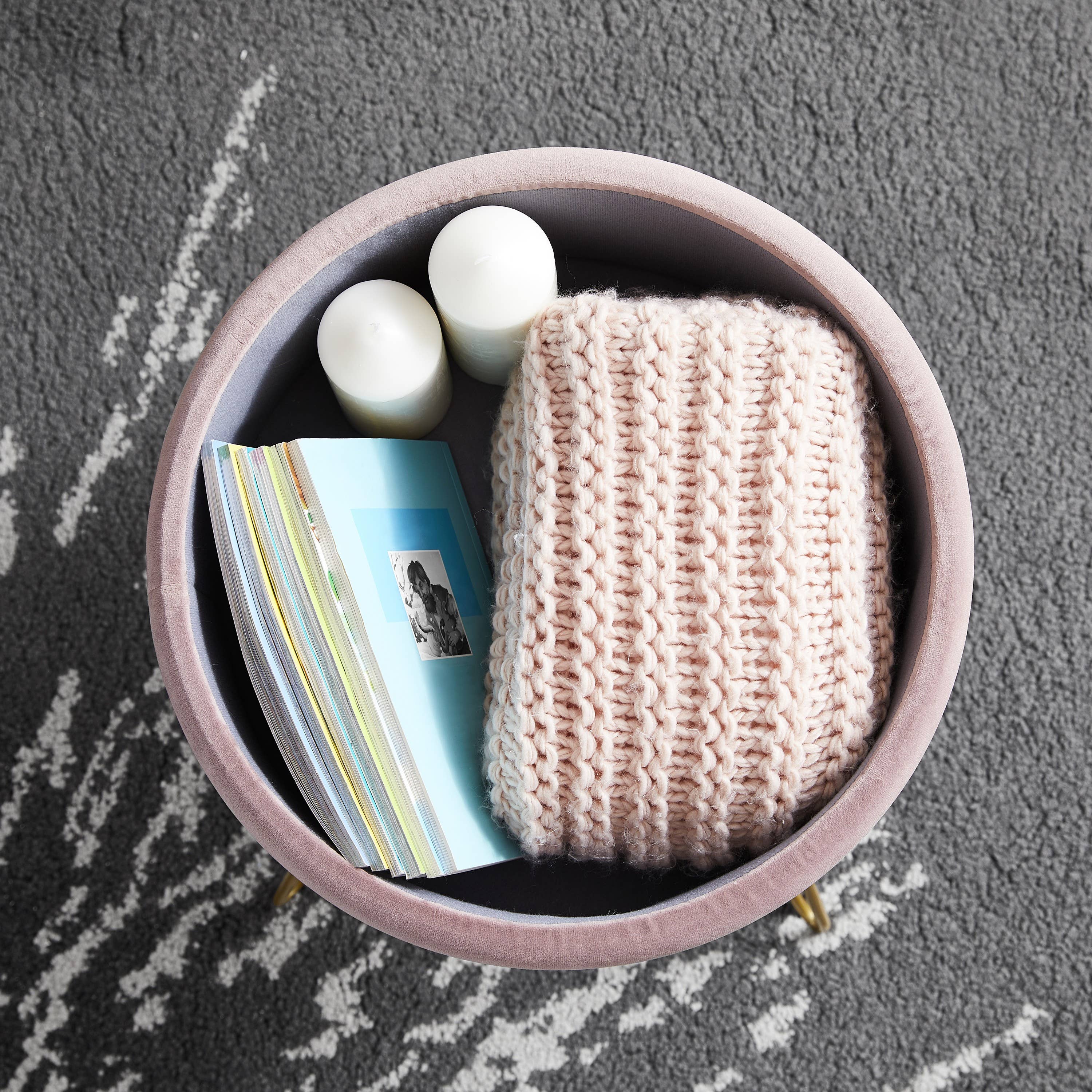 Round Velvet Storage Ottoman