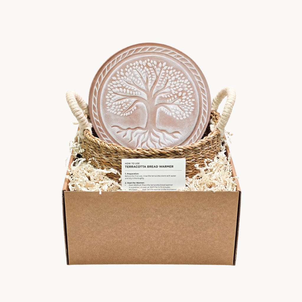 Handmade Bread Warmer & Wicker Basket - Tree of Life Round
