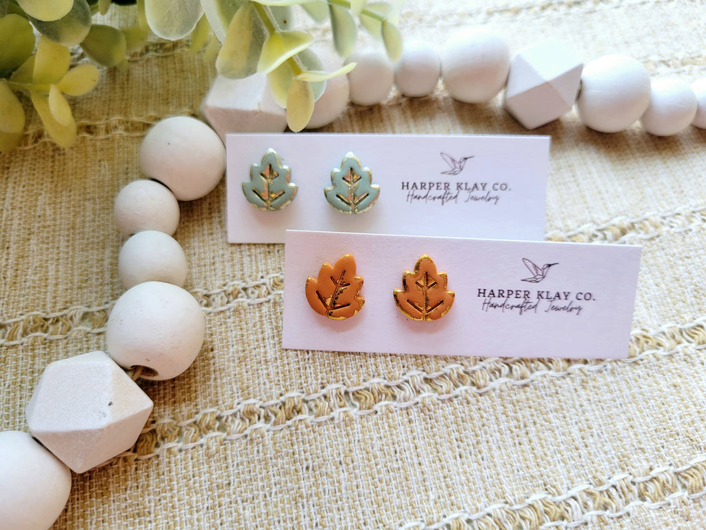 The Foil Leaf Stud Clay Earrings
