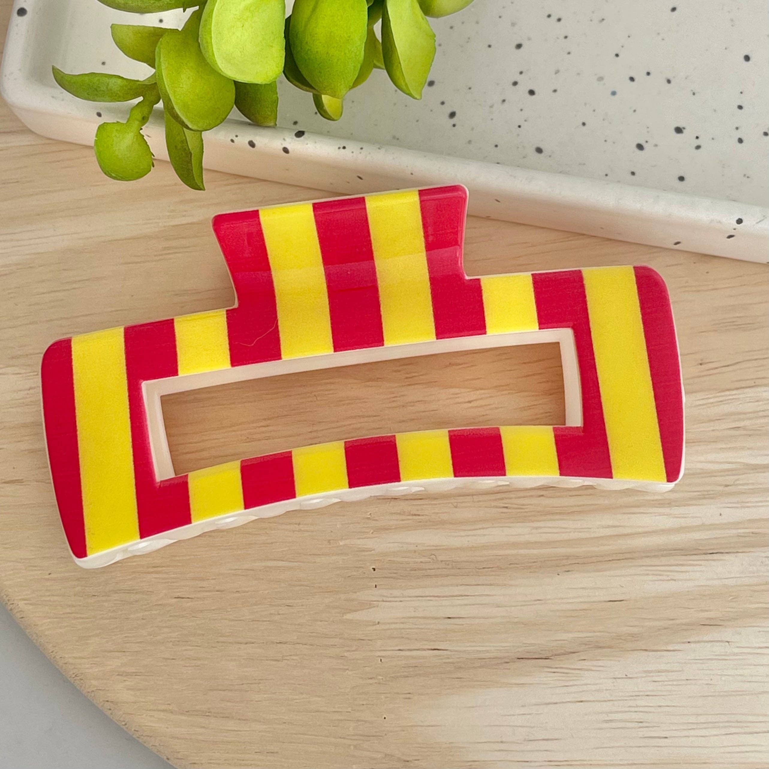 Red and Yellow Striped Claw Hair Clip