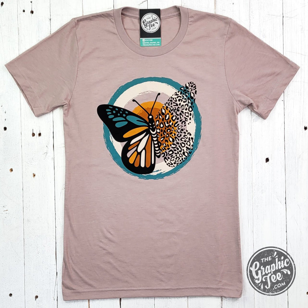 Fall Butterfly Heather Pink Gravel Short Sleeve Tee