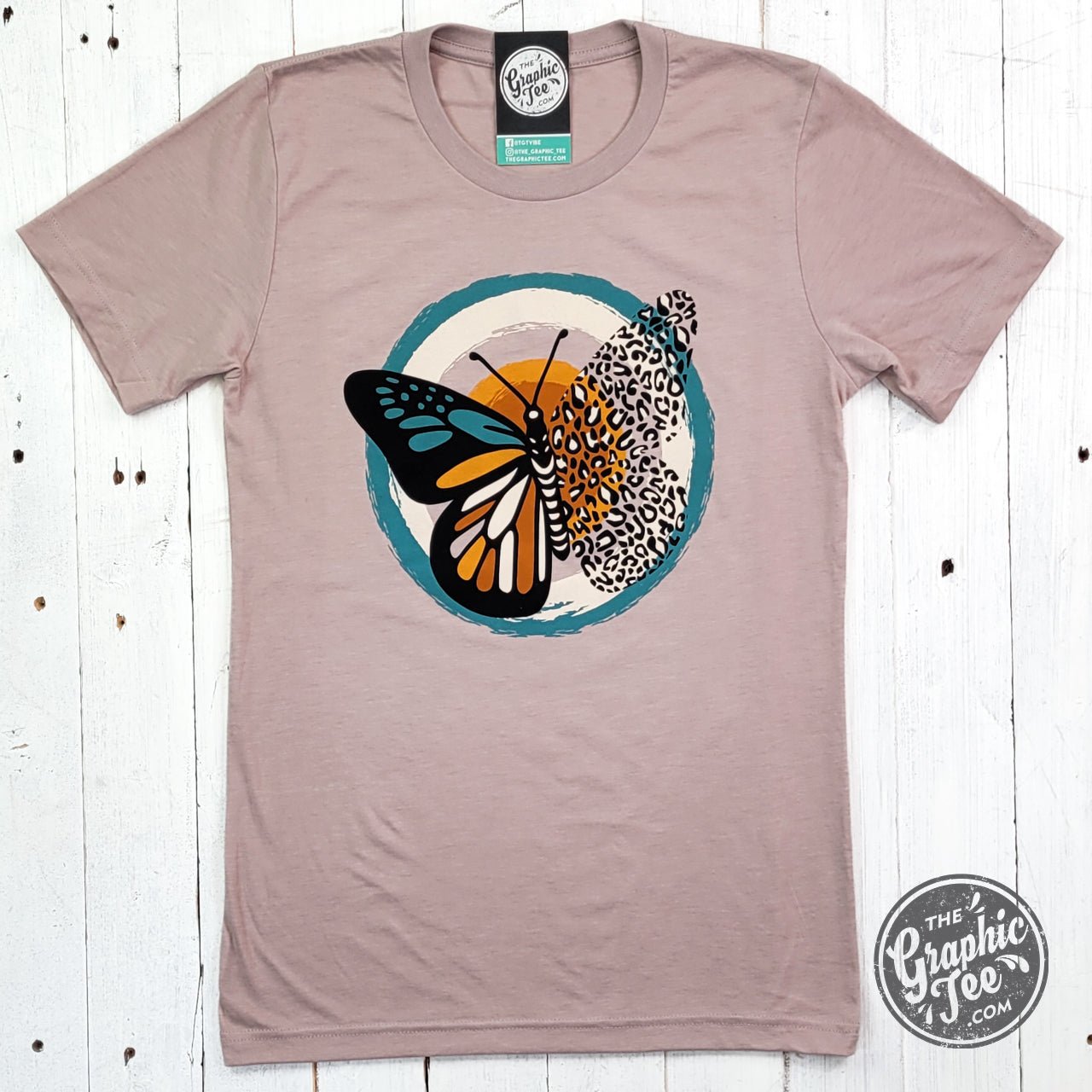 Fall Butterfly Heather Pink Gravel Short Sleeve Tee