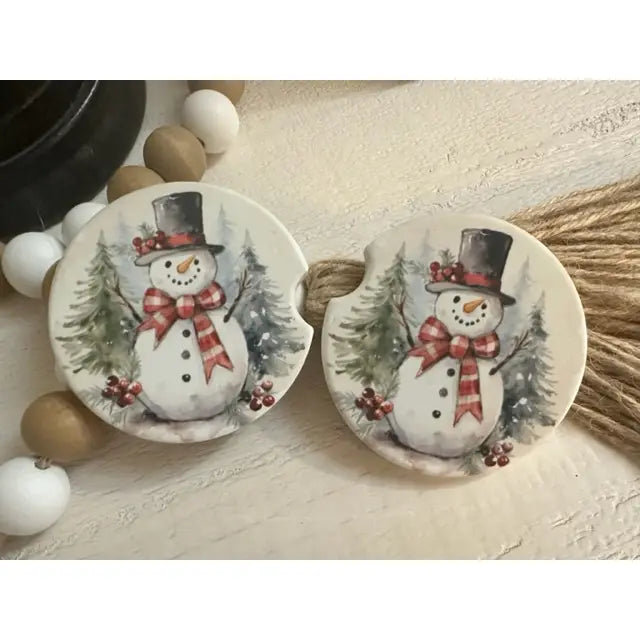 Vintage Snowman Winter Ceramic Car Coaster