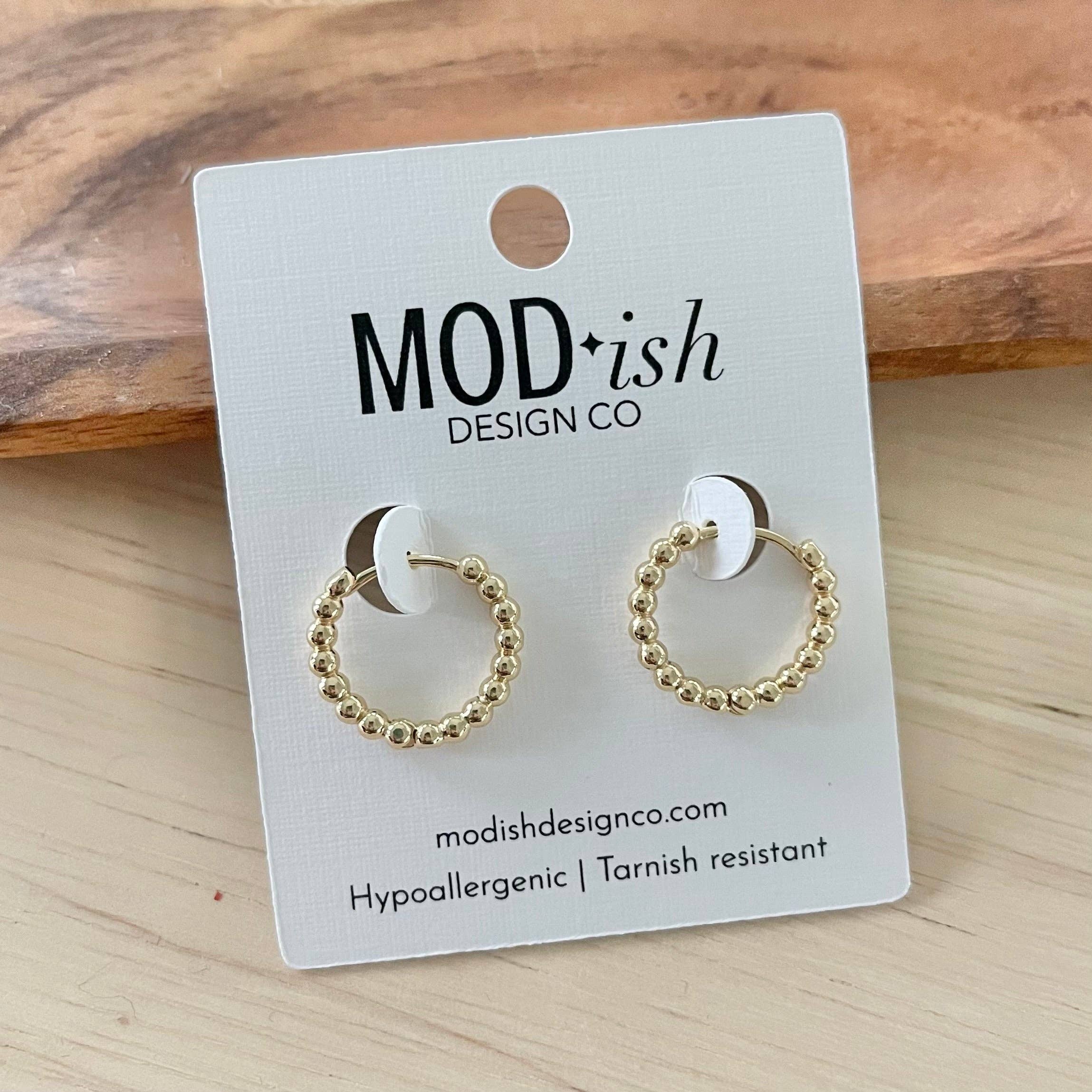 Small Beaded Hoop Huggies Earrings - Gold