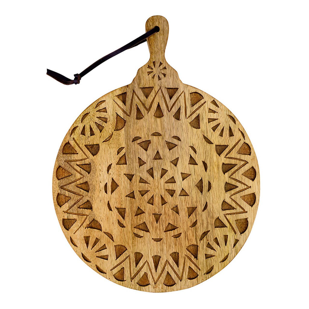 Round Wood Carved Board with Handle