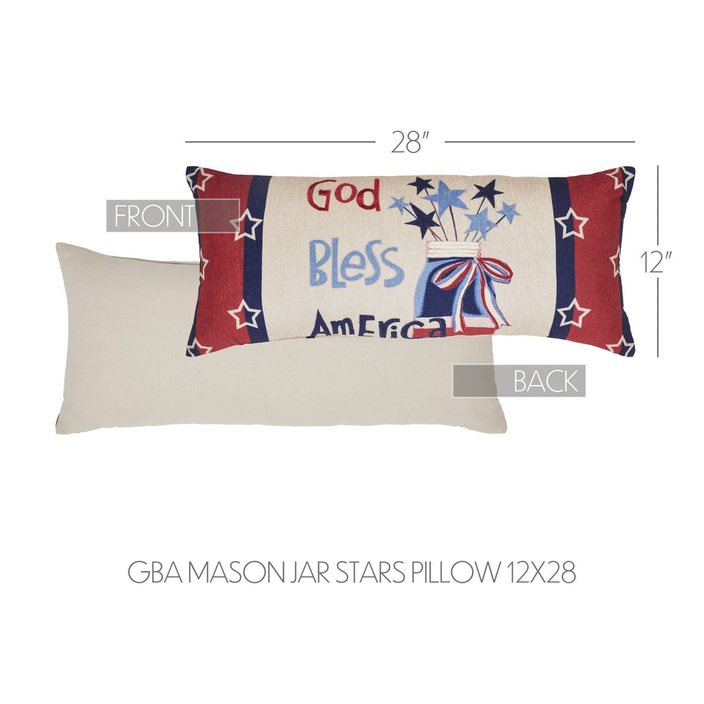 Americana Embroidered Mason Jar Stars Pillow 12x28