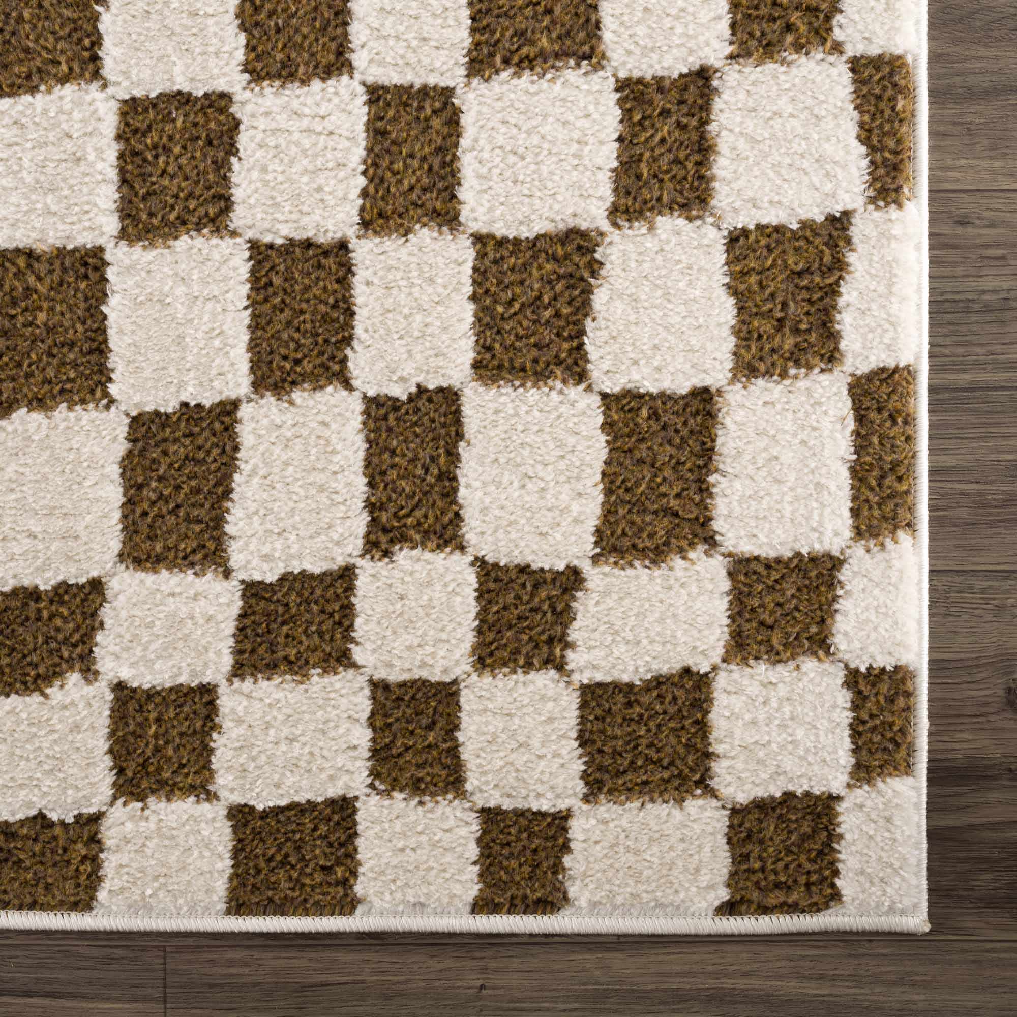 Lajos Brown Checkered Shag Rug - Clearance
