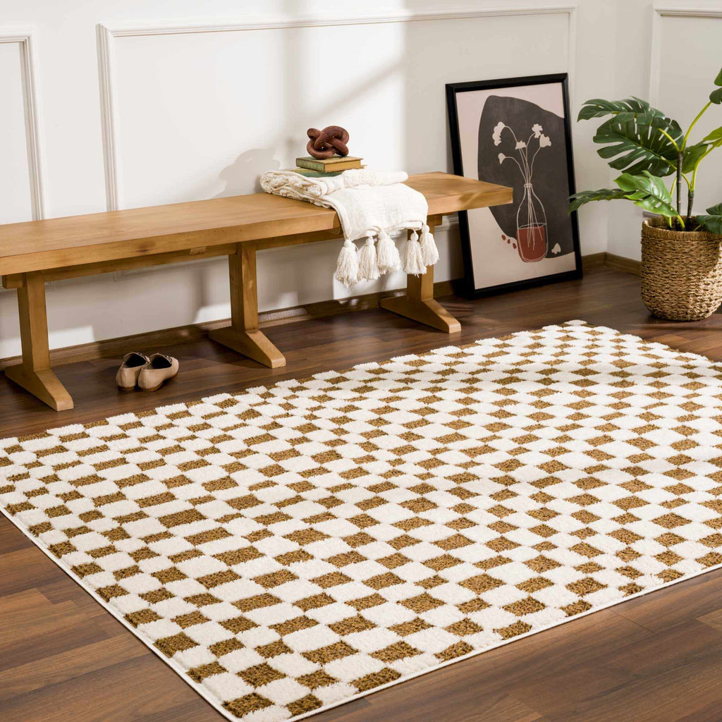 Lajos Brown Checkered Shag Rug - Clearance
